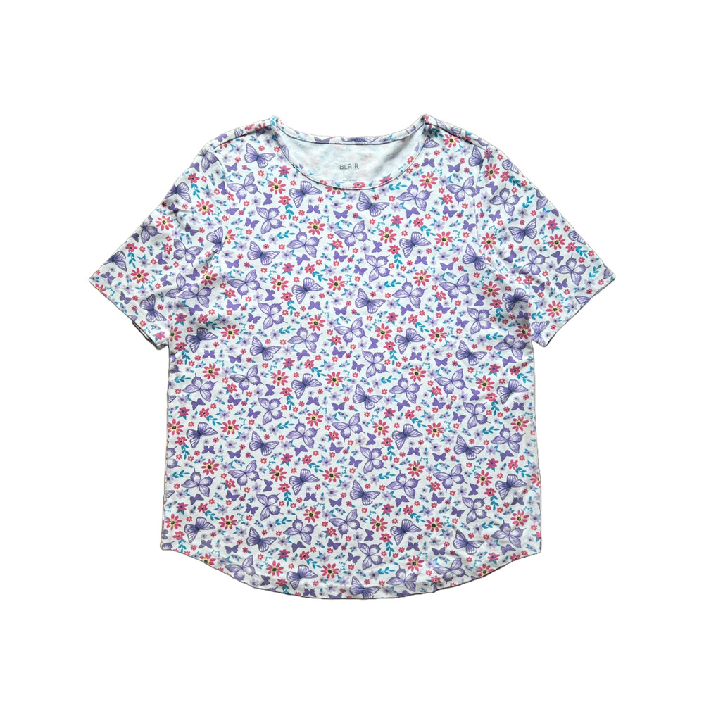 Blair All Over Butterfly Floral T-Shirt L Multi-color Whimsical Fairy Garden